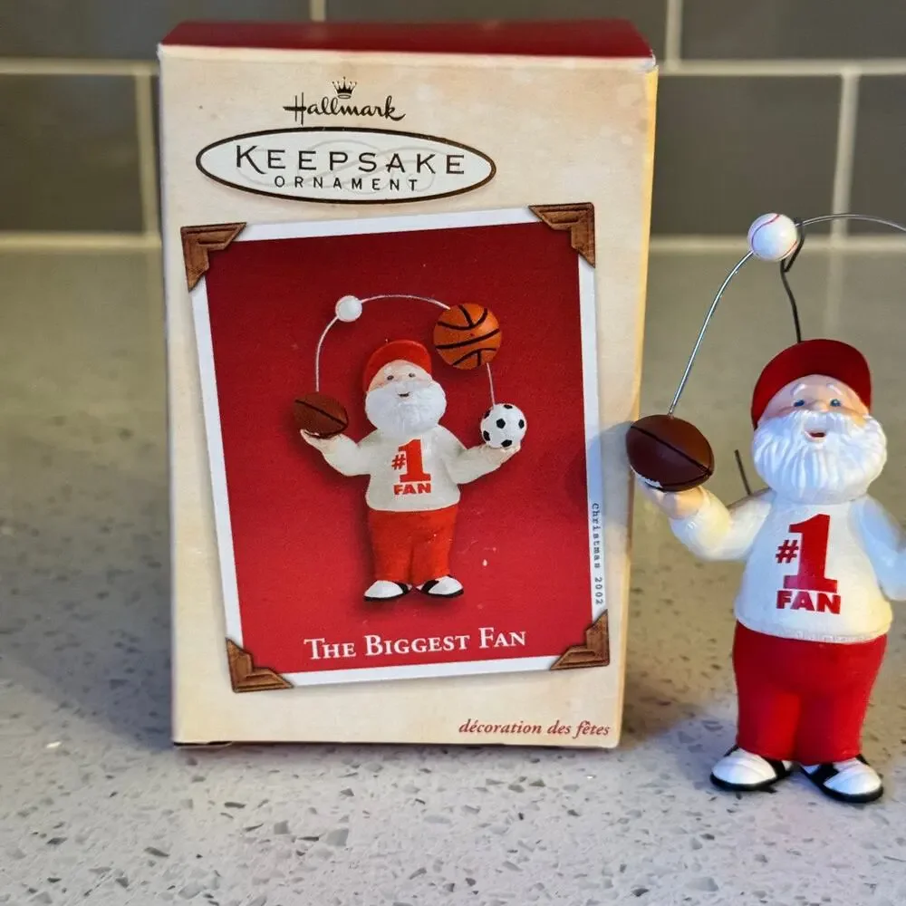 Y2K Vintage Hallmark Biggest Fan Santa Christmas Ornament Sports Keepsake